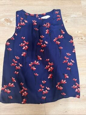LOFT Navy Tank Dress with Pink Floral Print